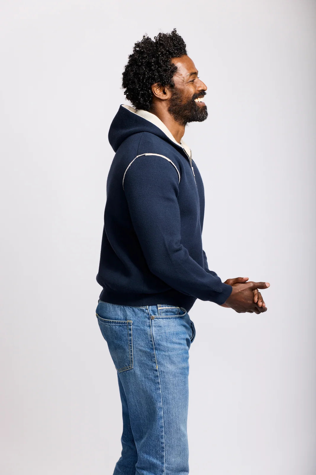KNIT ZIP HOODIE (NAVY) - EASY MONDAYS