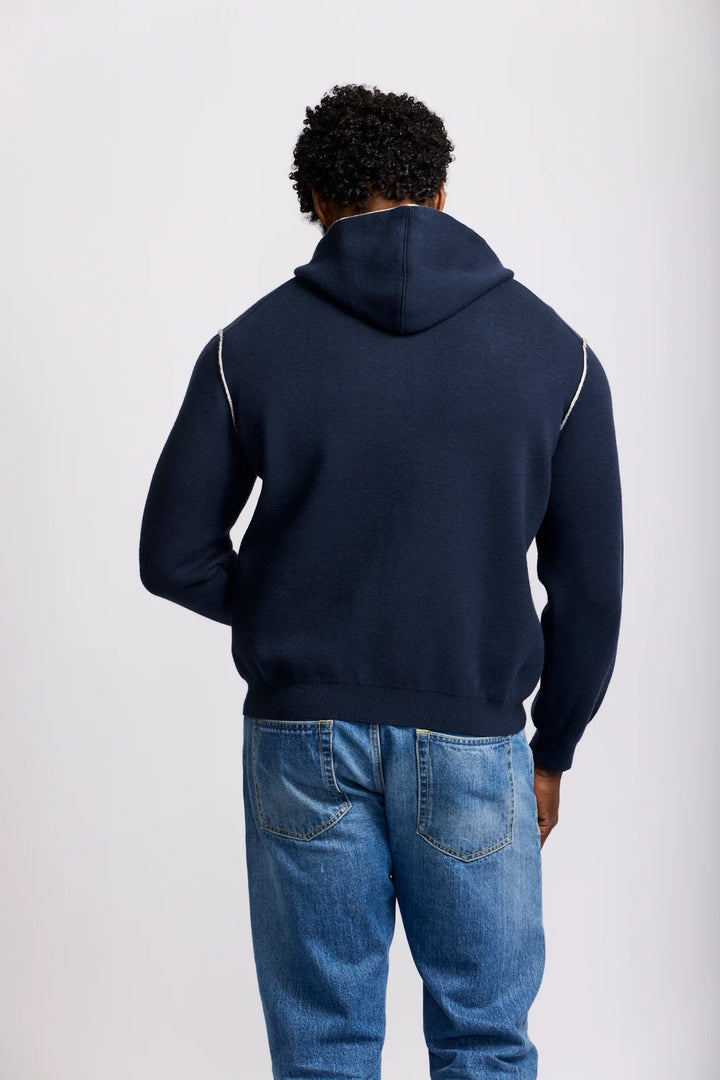 KNIT ZIP HOODIE (NAVY) - EASY MONDAYS