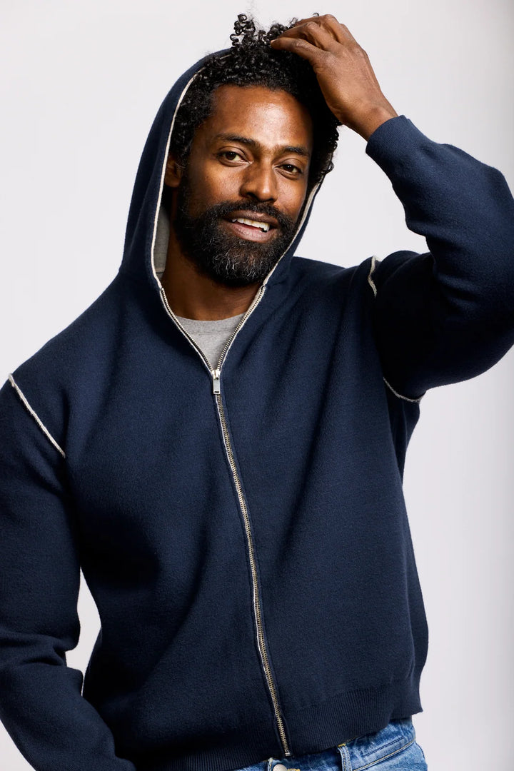 KNIT ZIP HOODIE (NAVY) - EASY MONDAYS
