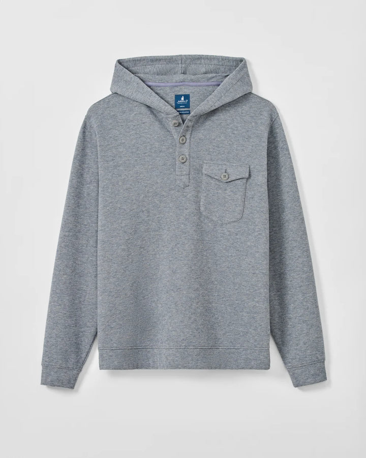 BUTTON HENLEY HOODIE (TITANIUM) - JOHNNIE-O