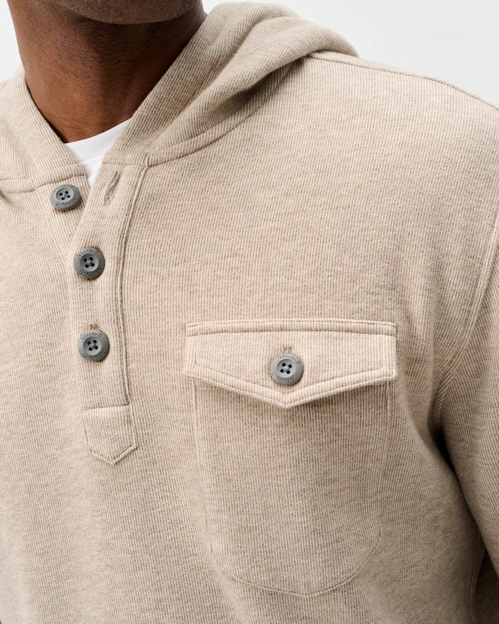 BUTTON HENLEY HOODIE (CREAM) - JOHNNIE-O