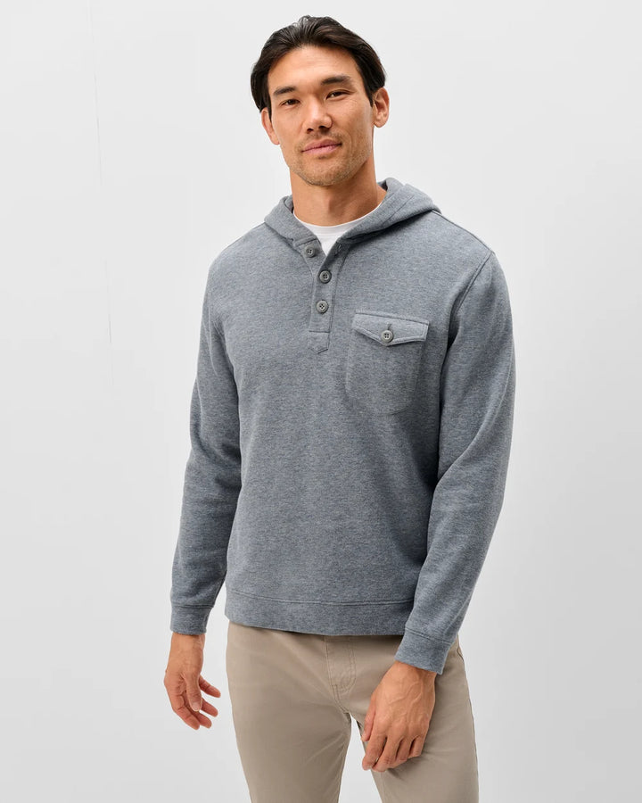 BUTTON HENLEY HOODIE (TITANIUM) - JOHNNIE-O