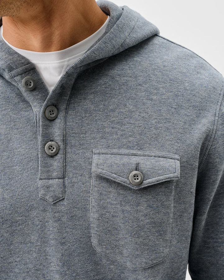 BUTTON HENLEY HOODIE (TITANIUM) - JOHNNIE-O