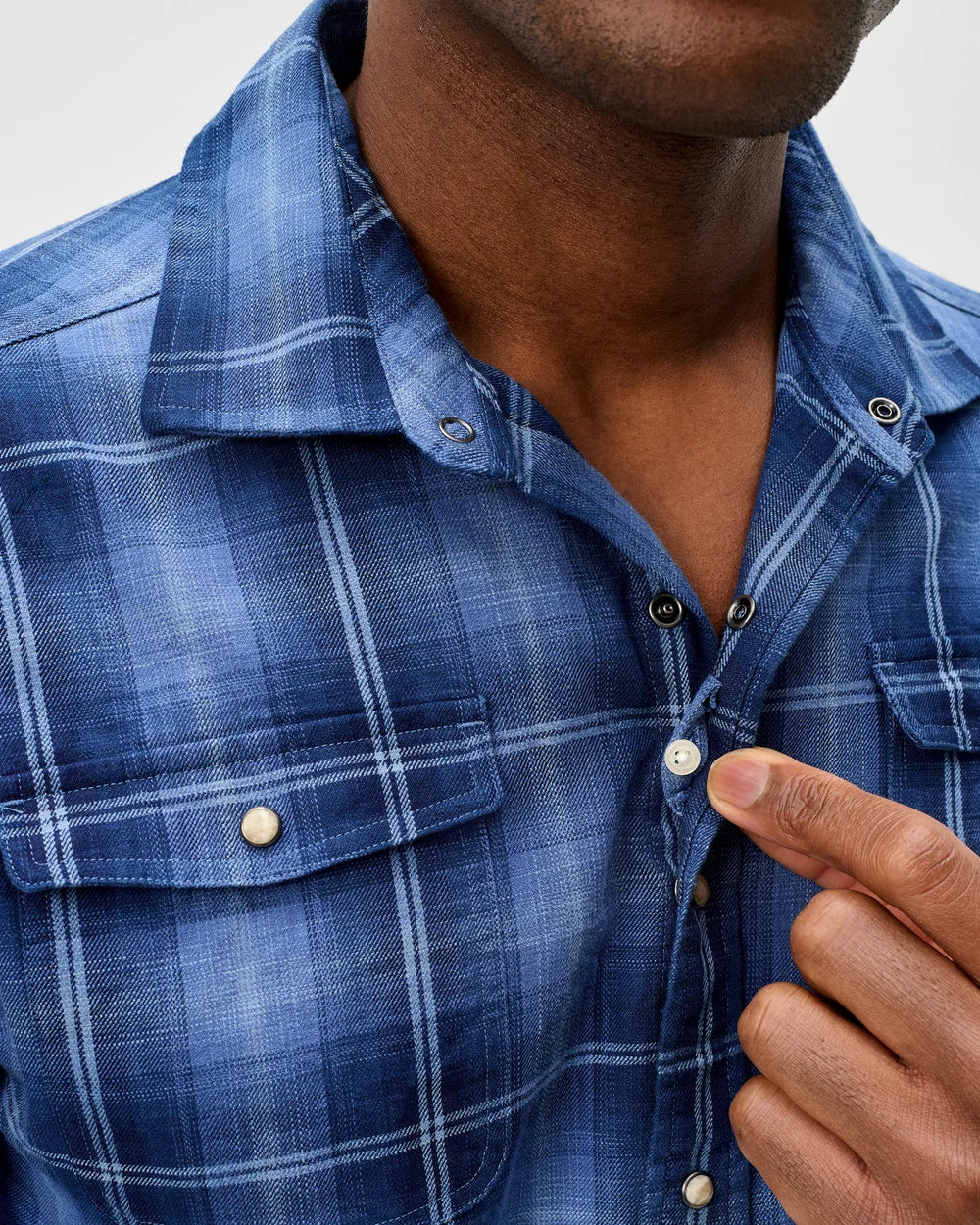 SNAP PLAID BUTTON UP SHIRT (LAKE) - JOHNNIE-O