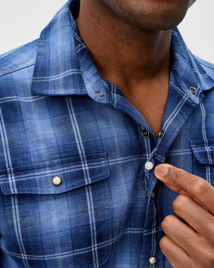 SNAP PLAID BUTTON UP SHIRT (LAKE) - JOHNNIE-O
