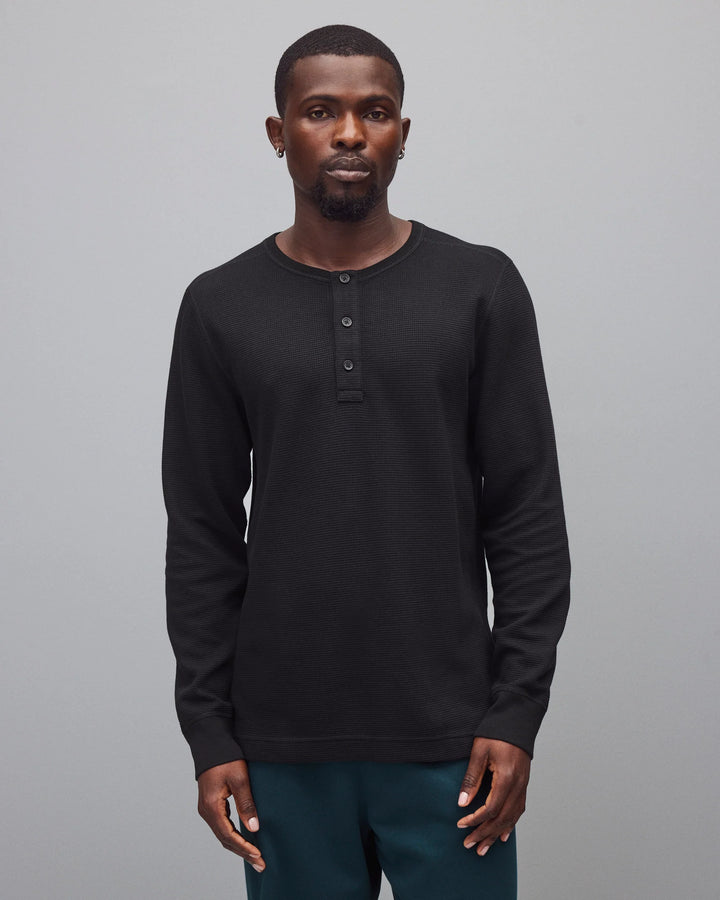 LIGHTWEIGHT WAFFLE HENLEY (BLACK) - REIGNING CHAMP