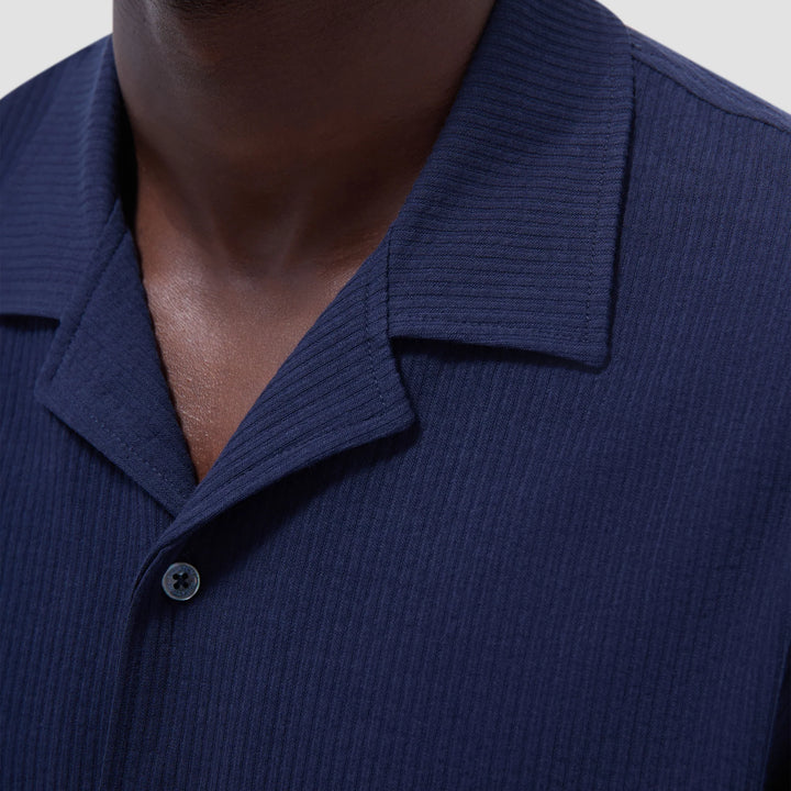 SEERSUCKER CAMP SHIRT (NAVY) - BUGATCHI