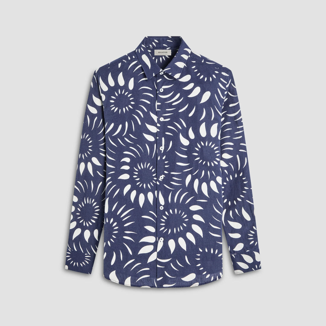JULIAN LINEN SHAPED SHIRT (NAVY) - BUGATCHI