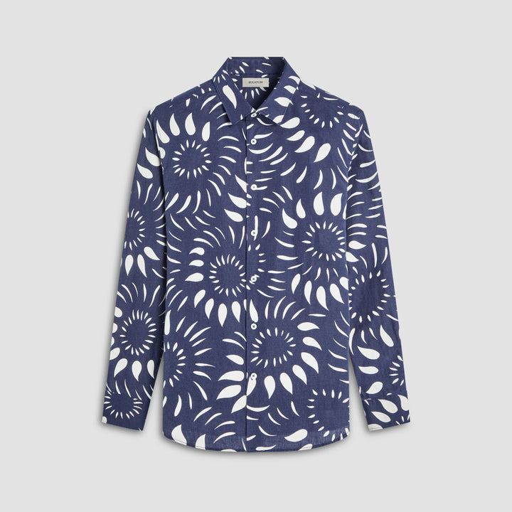 JULIAN LINEN SHAPED SHIRT (NAVY) - BUGATCHI