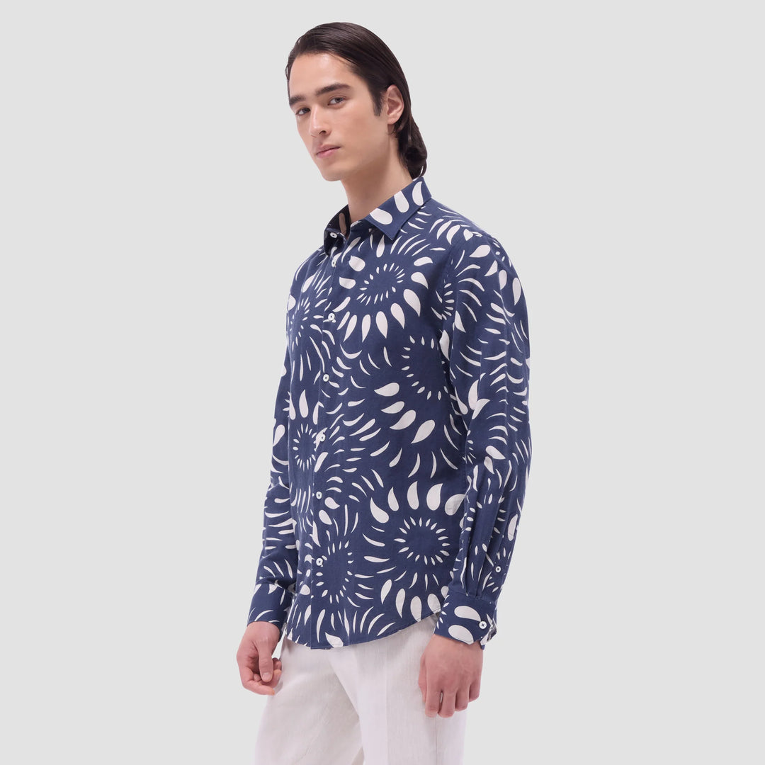 JULIAN LINEN SHAPED SHIRT (NAVY) - BUGATCHI