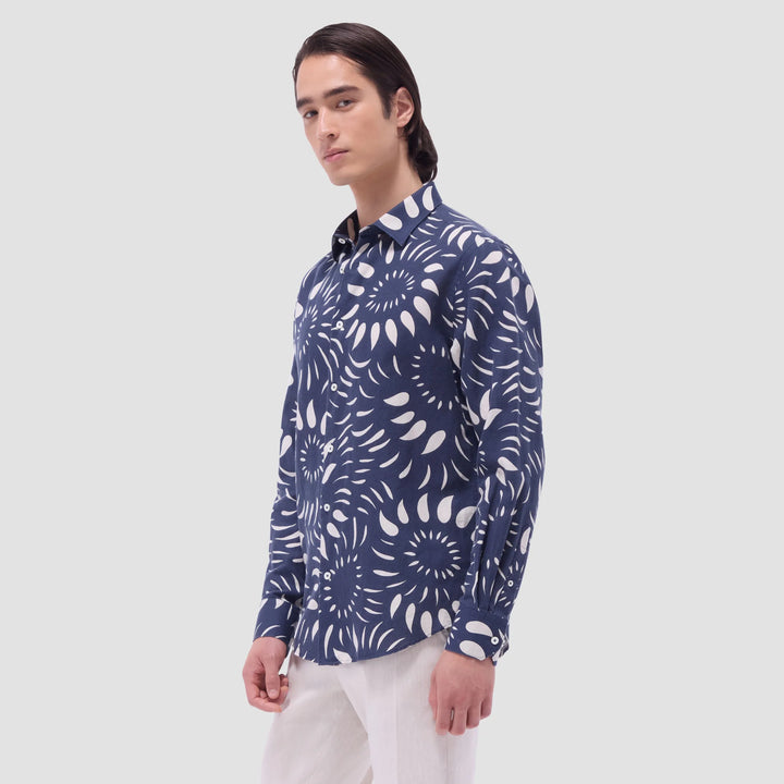 JULIAN LINEN SHAPED SHIRT (NAVY) - BUGATCHI