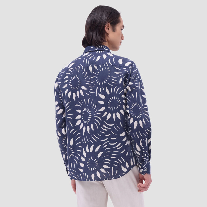 JULIAN LINEN SHAPED SHIRT (NAVY) - BUGATCHI