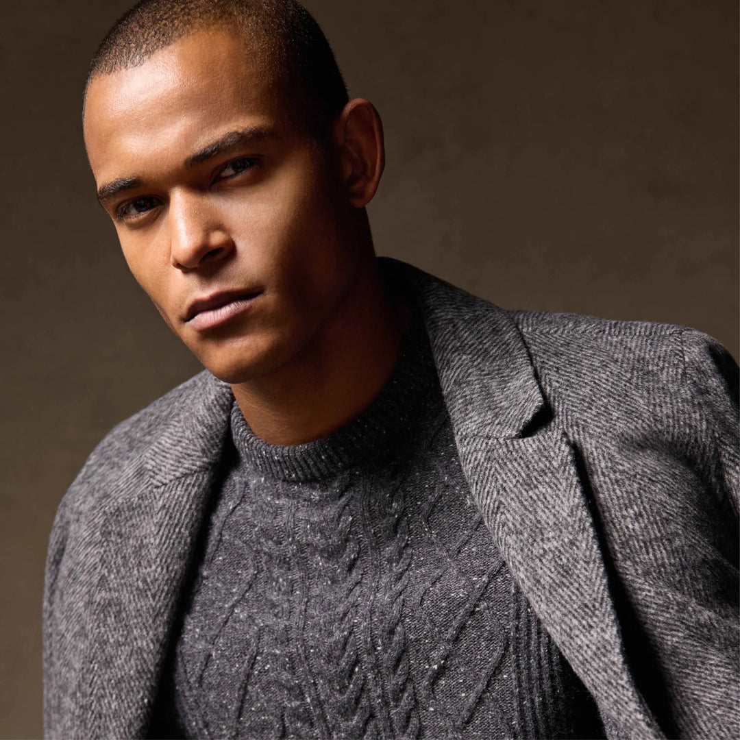 CABLE CREWNECK SWEATER (CHARCOAL) - BUGATCHI