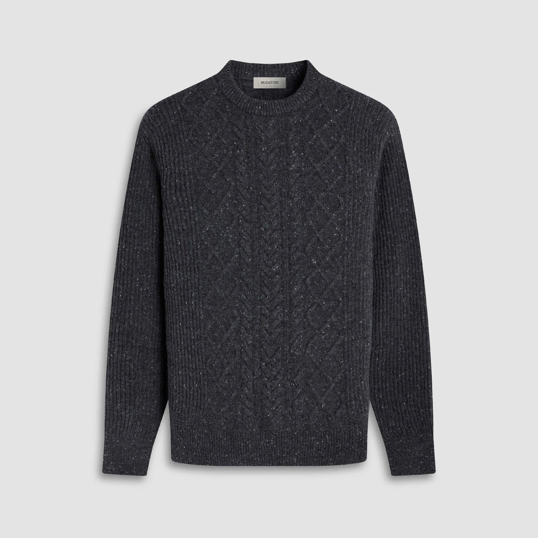 CABLE CREWNECK SWEATER (CHARCOAL) - BUGATCHI