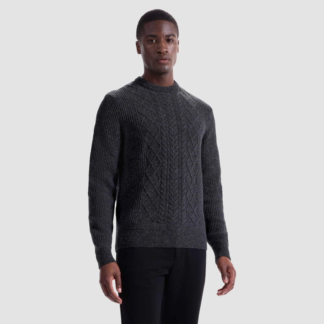 CABLE CREWNECK SWEATER (CHARCOAL) - BUGATCHI