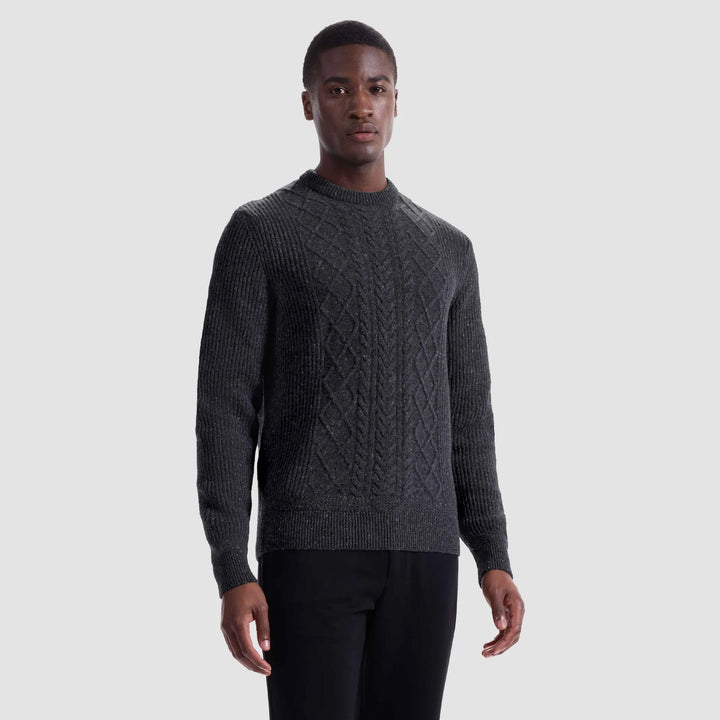 CABLE CREWNECK SWEATER (CHARCOAL) - BUGATCHI