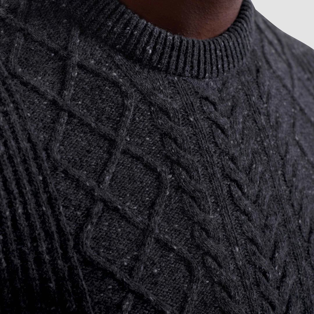 CABLE CREWNECK SWEATER (CHARCOAL) - BUGATCHI