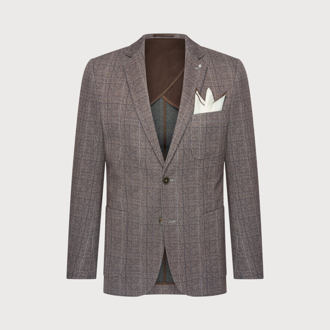 MICRO CHECK PATCH POCKET BLAZER (BROWN) - BLUE INDUSTRY