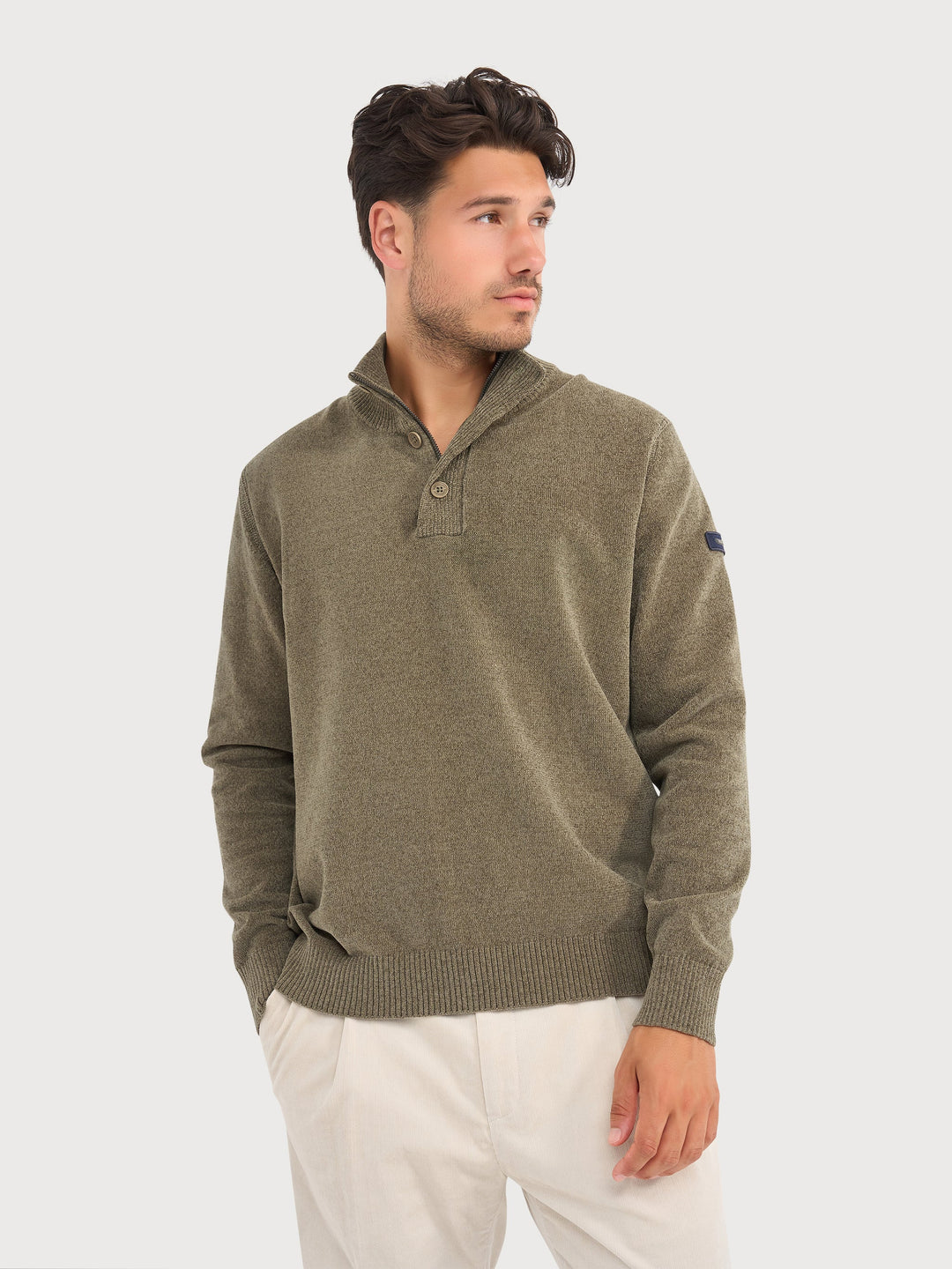 KNIT BUTTON SWEATER (GREEN) - BLUE INDUSTRY