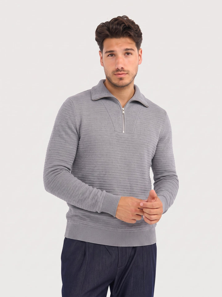 FINE KNIT WOOL SWEATER (GREY) - BLUE INDUSTRY