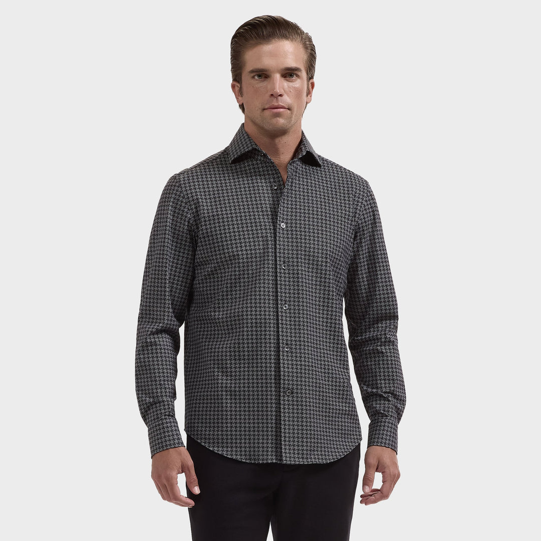 DEVON LONGSLEEVE SHIRT (GREY/BLACK) - BUGATCHI