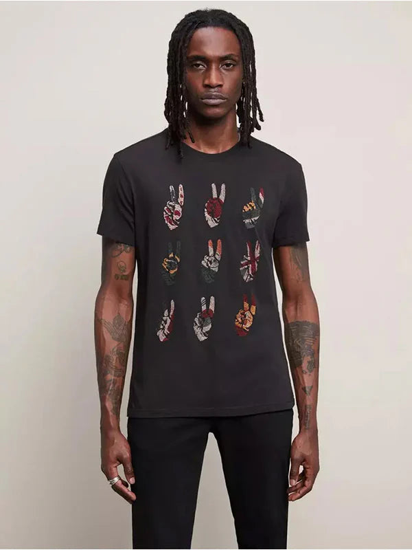 PEACE HAND GRAPHIC T-SHIRT (BLACK) - JOHN VARVATOS
