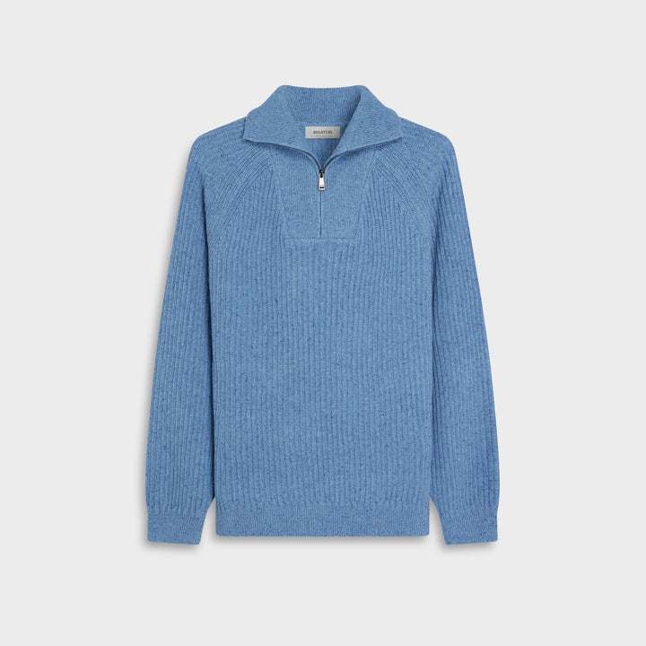 RIB KNIT 1/4 ZIP SWEATER (BLUE) - BUGATCHI