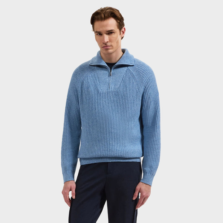 RIB KNIT 1/4 ZIP SWEATER (BLUE) - BUGATCHI