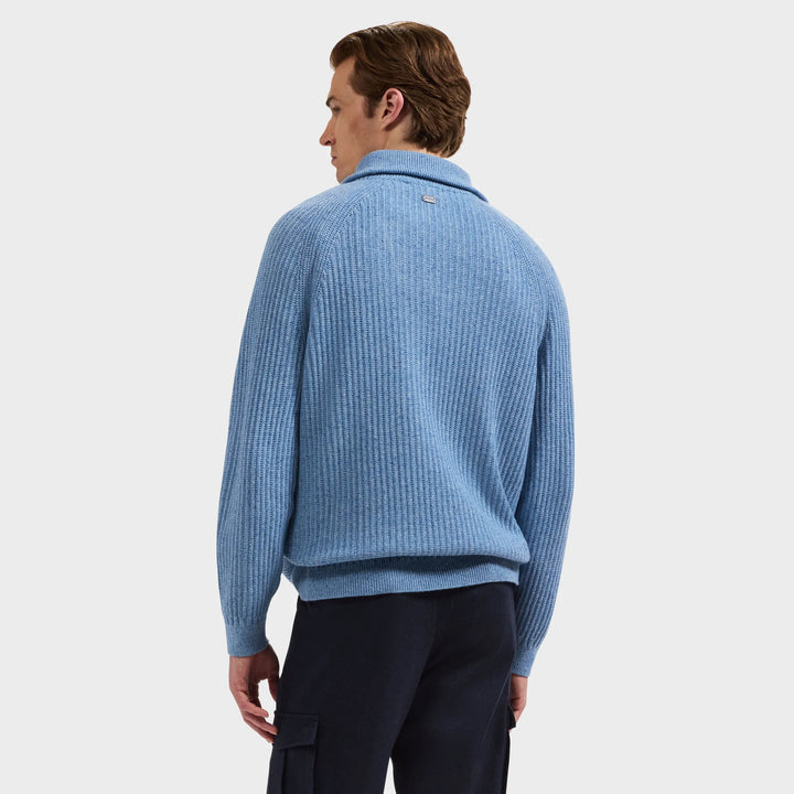 RIB KNIT 1/4 ZIP SWEATER (BLUE) - BUGATCHI