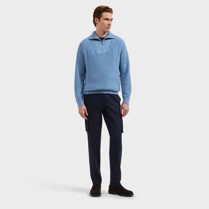 RIB KNIT 1/4 ZIP SWEATER (BLUE) - BUGATCHI