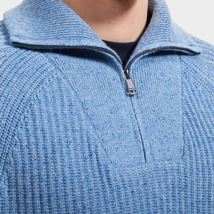 RIB KNIT 1/4 ZIP SWEATER (BLUE) - BUGATCHI