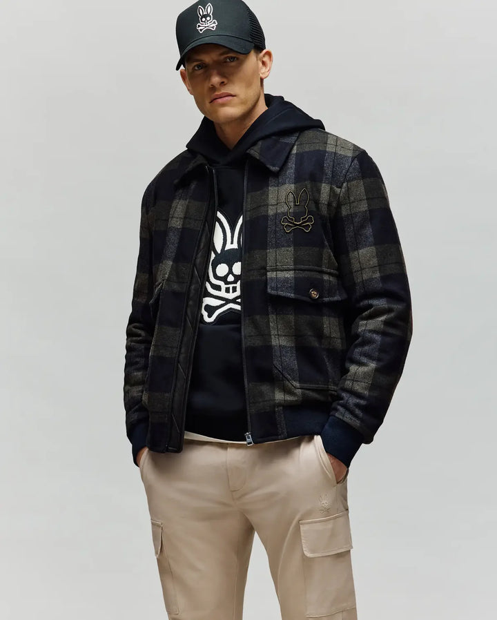 GAVIN PLAID BOMBER JACKET (DUSKY GREEN) - PSYCHO BUNNY