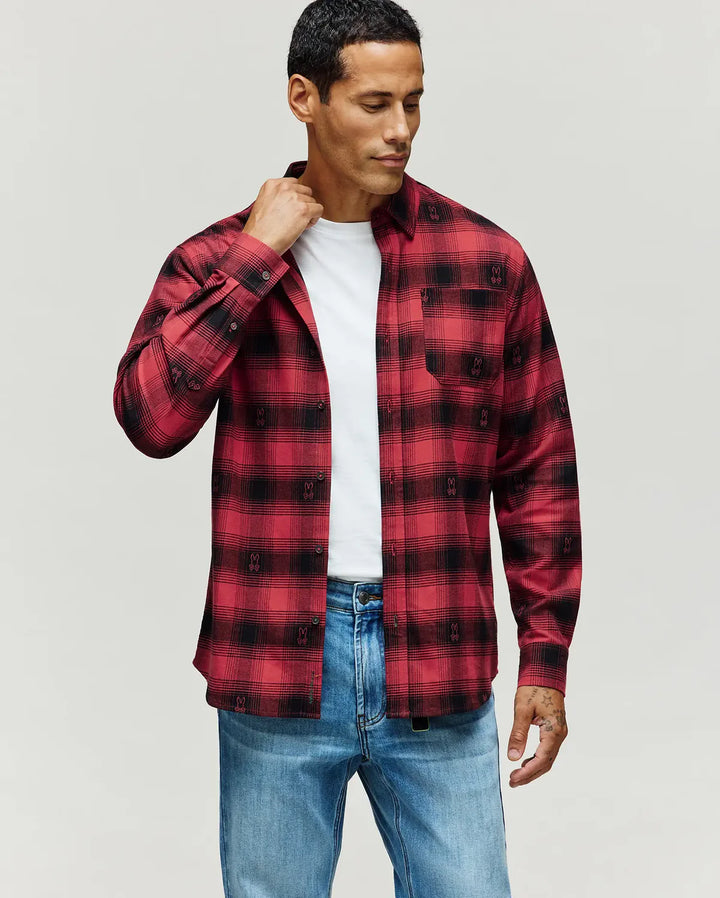 KURT PLAID FLANNEL SHIRT (GARNET) - PSYCHO BUNNY