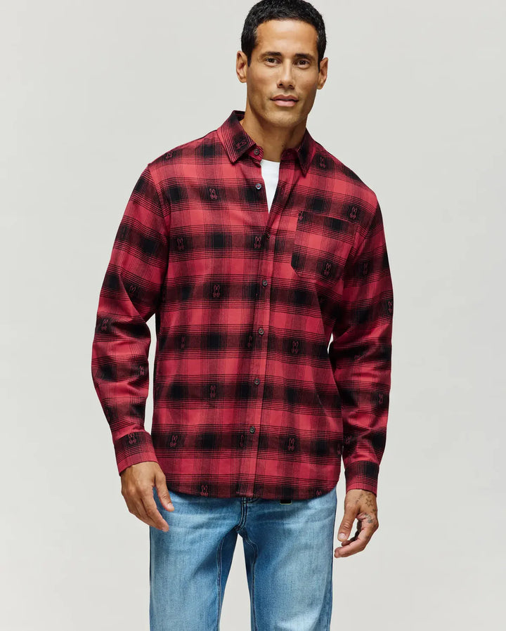 KURT PLAID FLANNEL SHIRT (GARNET) - PSYCHO BUNNY
