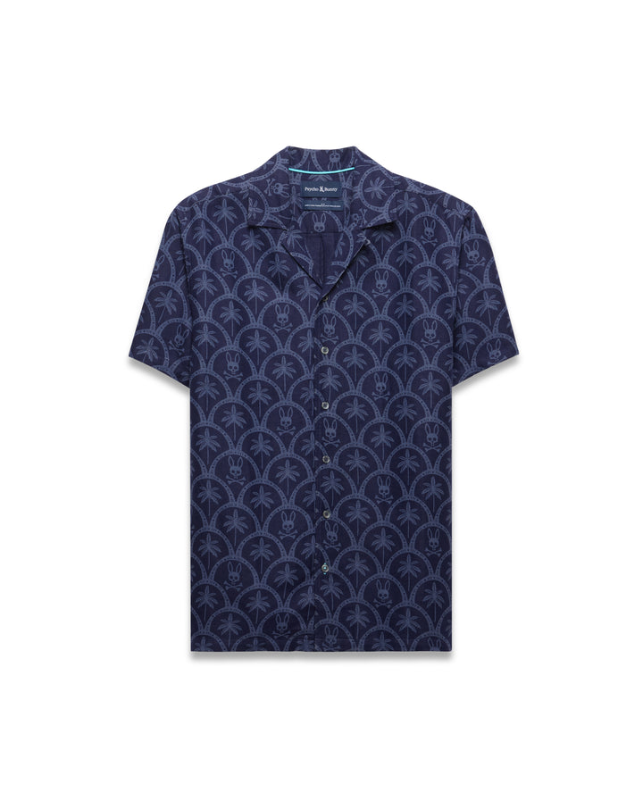 BRAD LINEN PRINT SHIRT (NAVY) - PSYCHO BUNNY