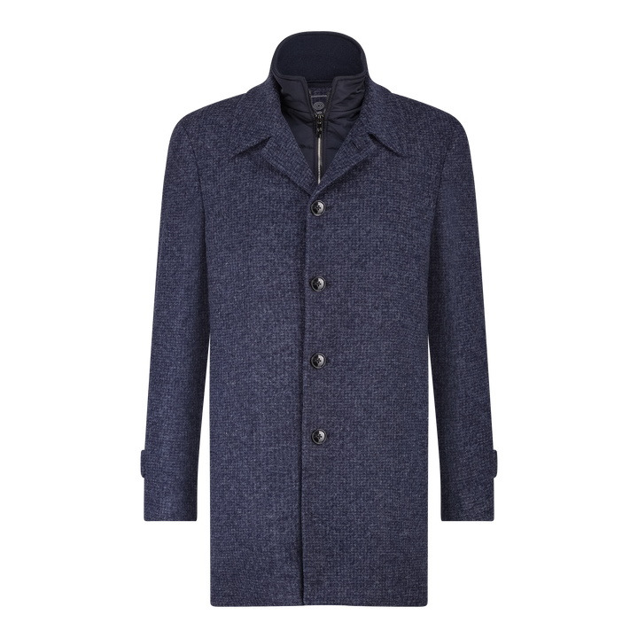 CHECK OVERCOAT WITH INLAY (NAVY) - BLUE INDUSTRY
