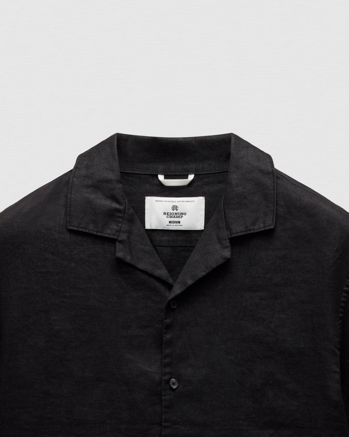 LINEN RETREAT CAMP SHIRT (BLACK) - REIGNING CHAMP