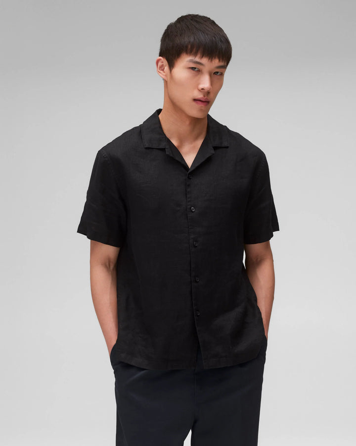 LINEN RETREAT CAMP SHIRT (BLACK) - REIGNING CHAMP
