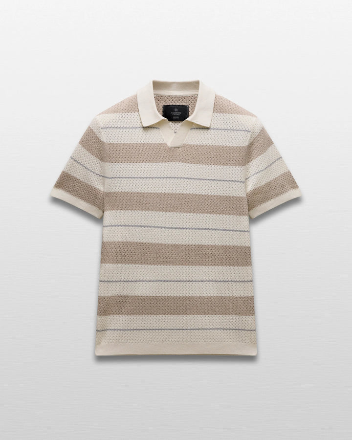 COTTON LINEN STRIPE POLO (IVORY) - REIGNING CHAMP