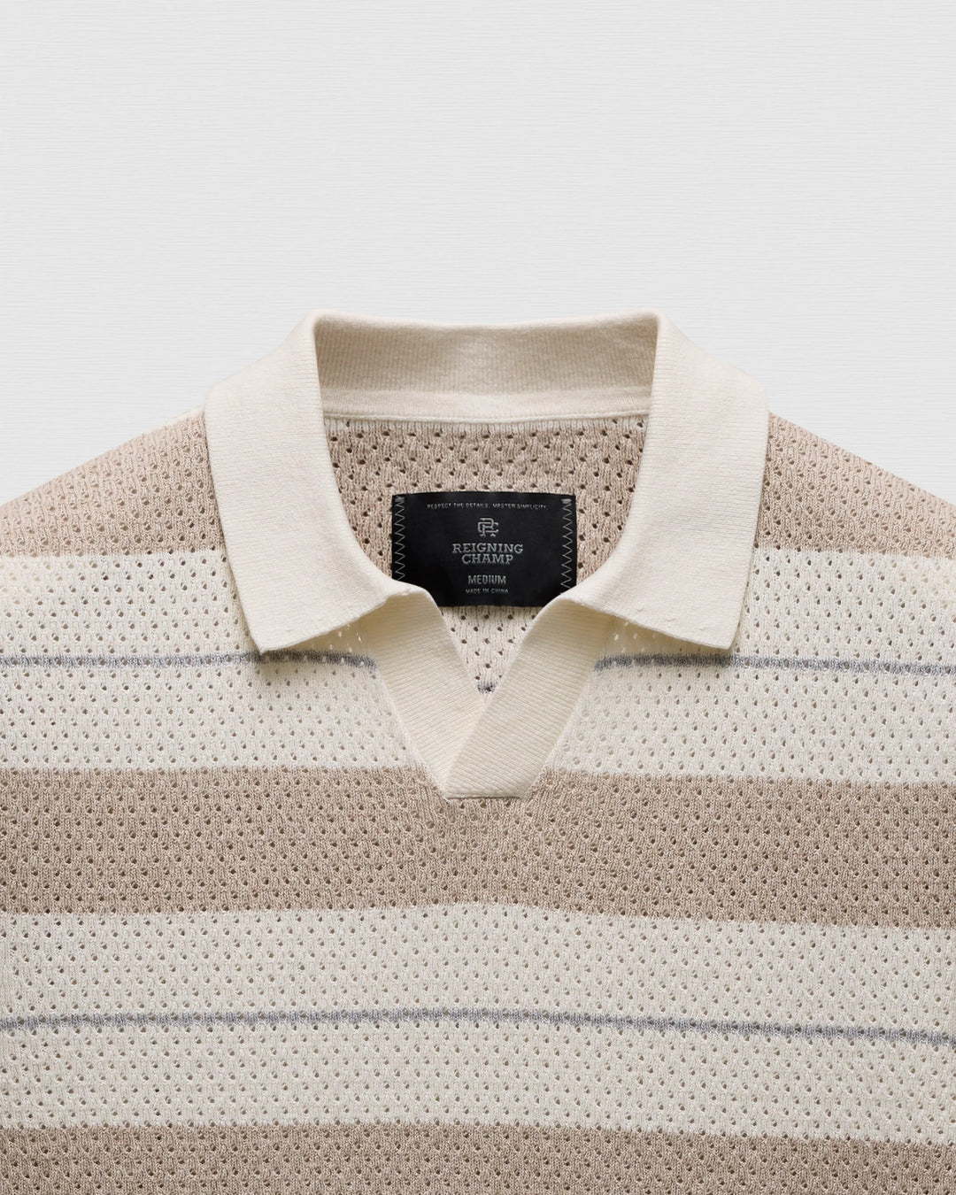 COTTON LINEN STRIPE POLO (IVORY) - REIGNING CHAMP