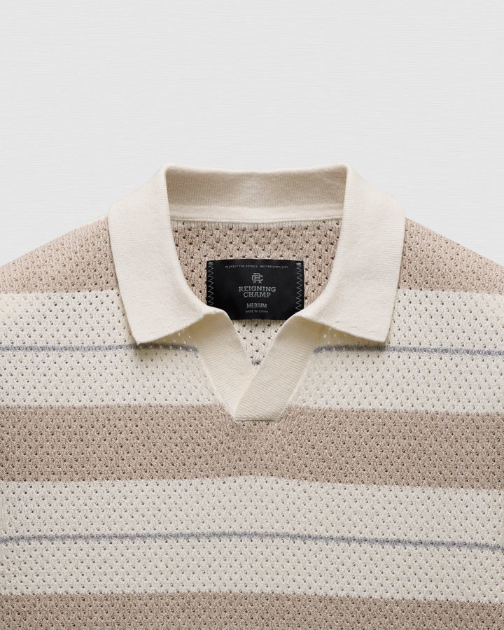 COTTON LINEN STRIPE POLO (IVORY) - REIGNING CHAMP