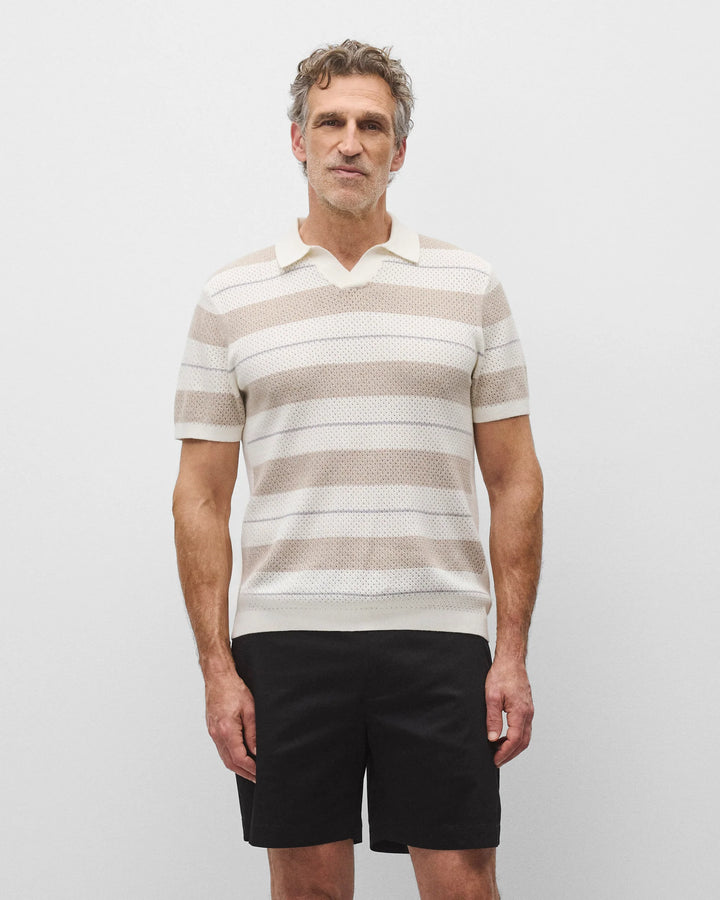 COTTON LINEN STRIPE POLO (IVORY) - REIGNING CHAMP