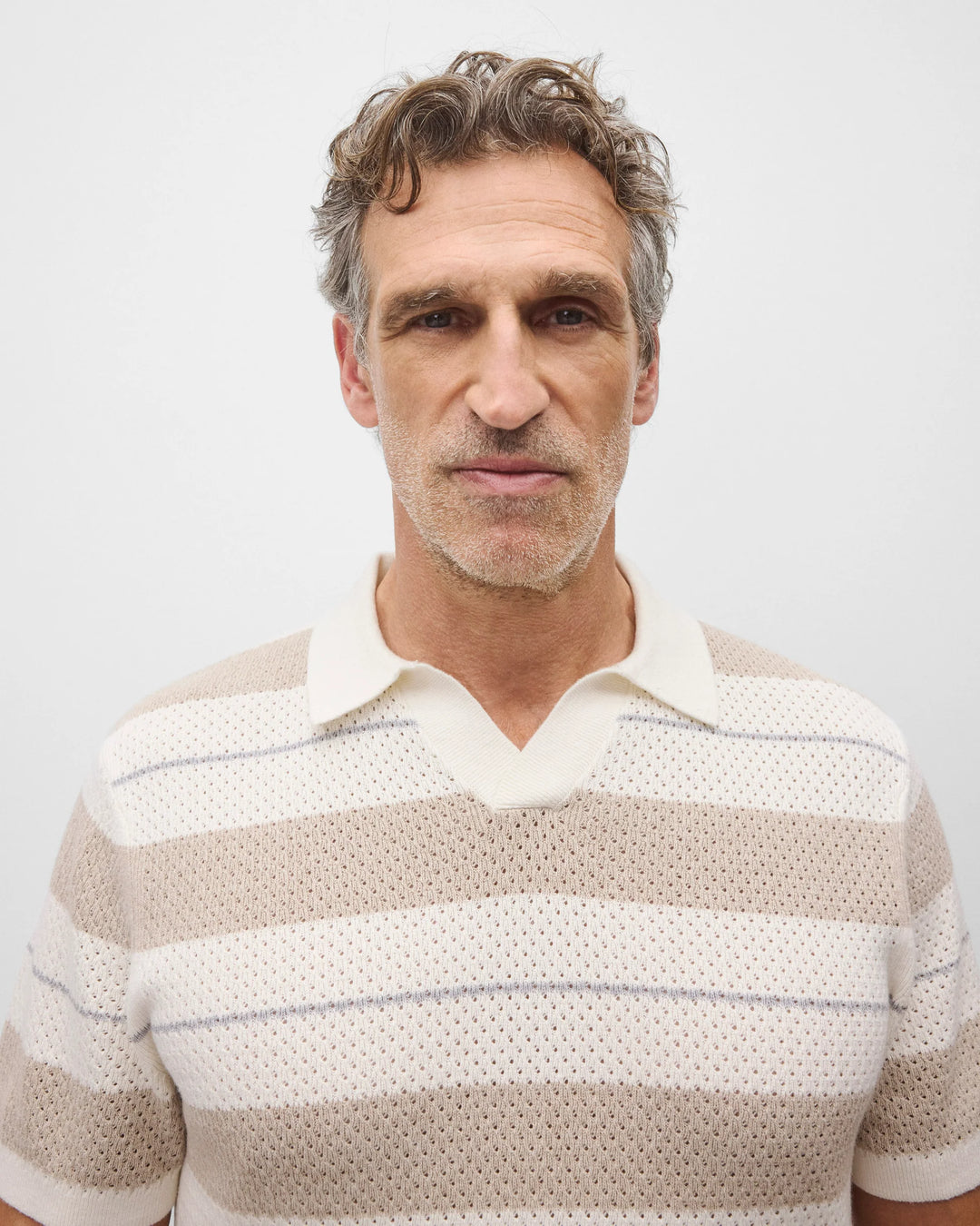 COTTON LINEN STRIPE POLO (IVORY) - REIGNING CHAMP