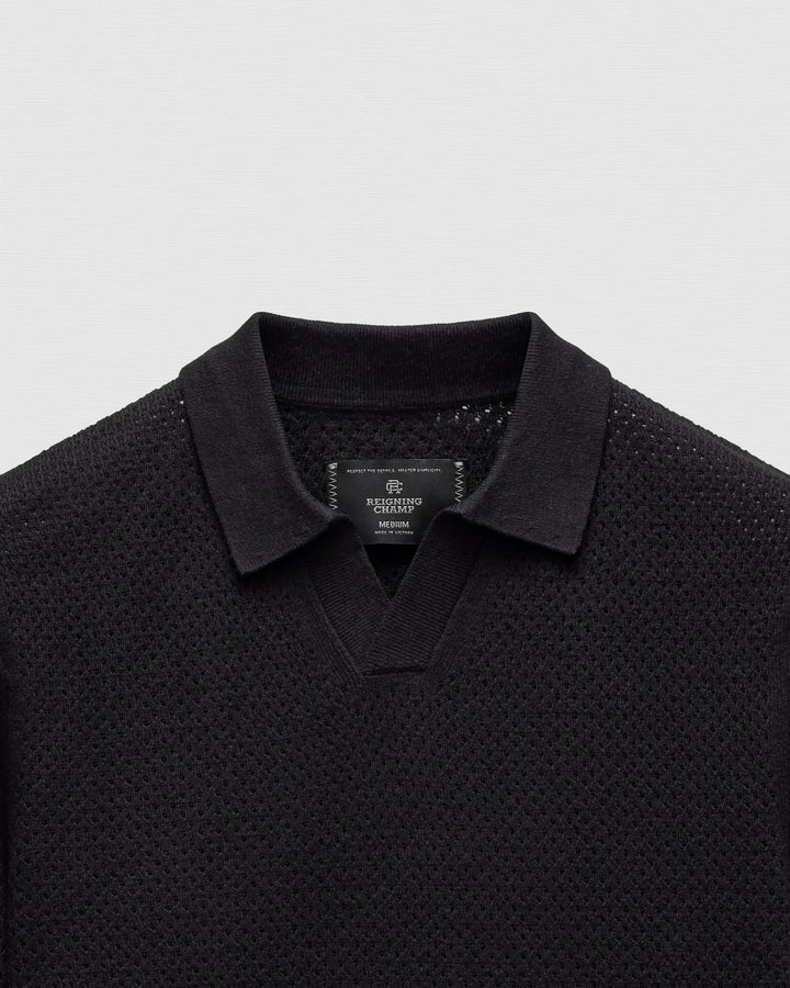 COTTON LINEN VICTOR POLO (BLACK) - REIGNING CHAMP