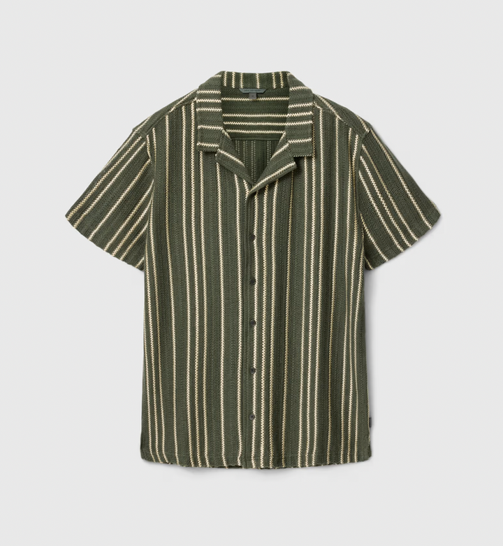 ELIAS STRIPE CAMP COLLAR SHIRT (MOSS) - JOHN VARVATOS