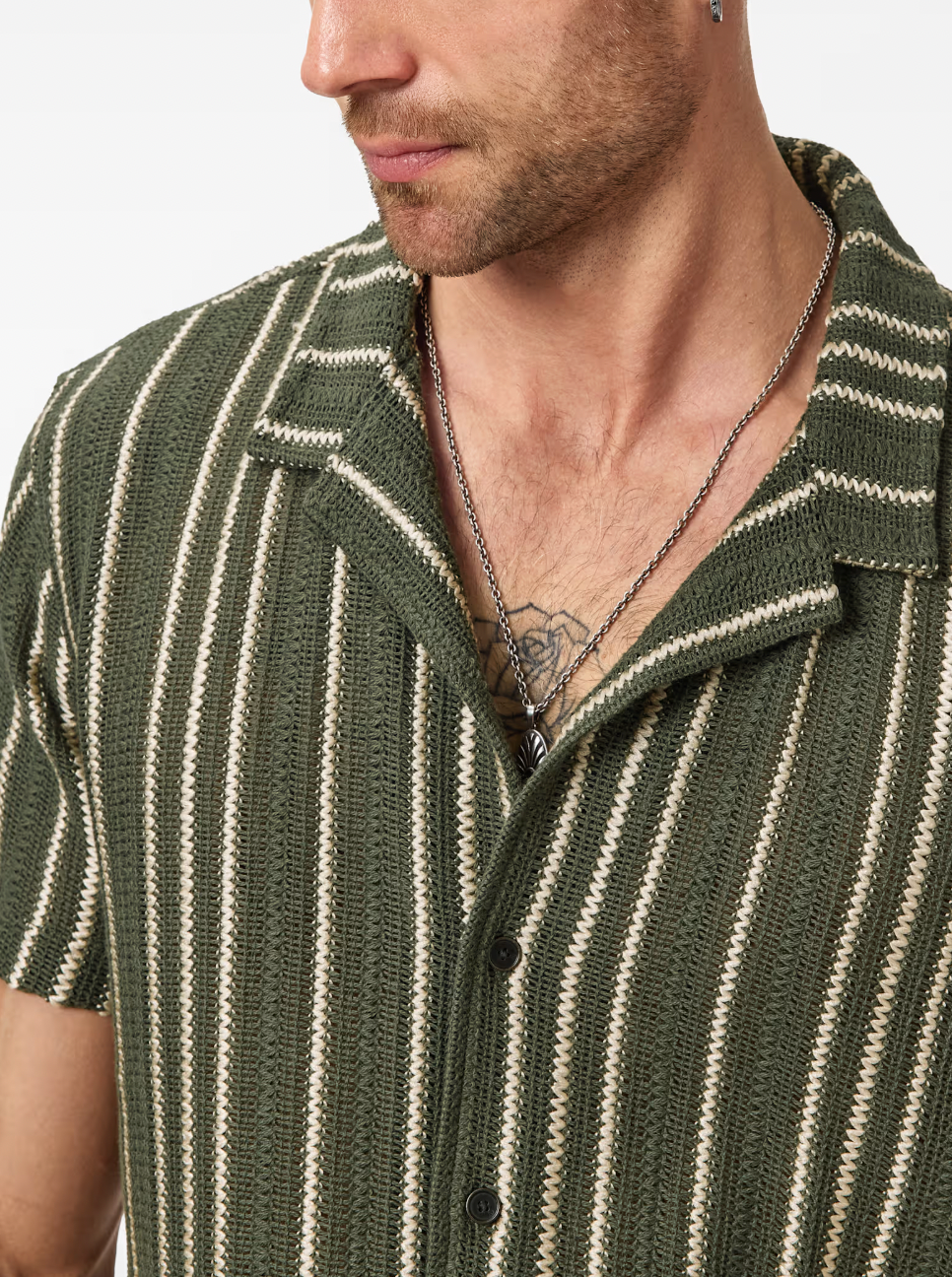 ELIAS STRIPE CAMP COLLAR SHIRT (MOSS) - JOHN VARVATOS