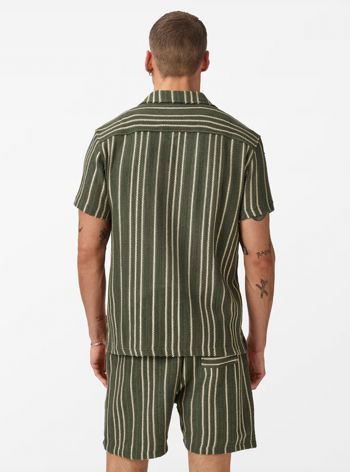 ELIAS STRIPE CAMP COLLAR SHIRT (MOSS) - JOHN VARVATOS