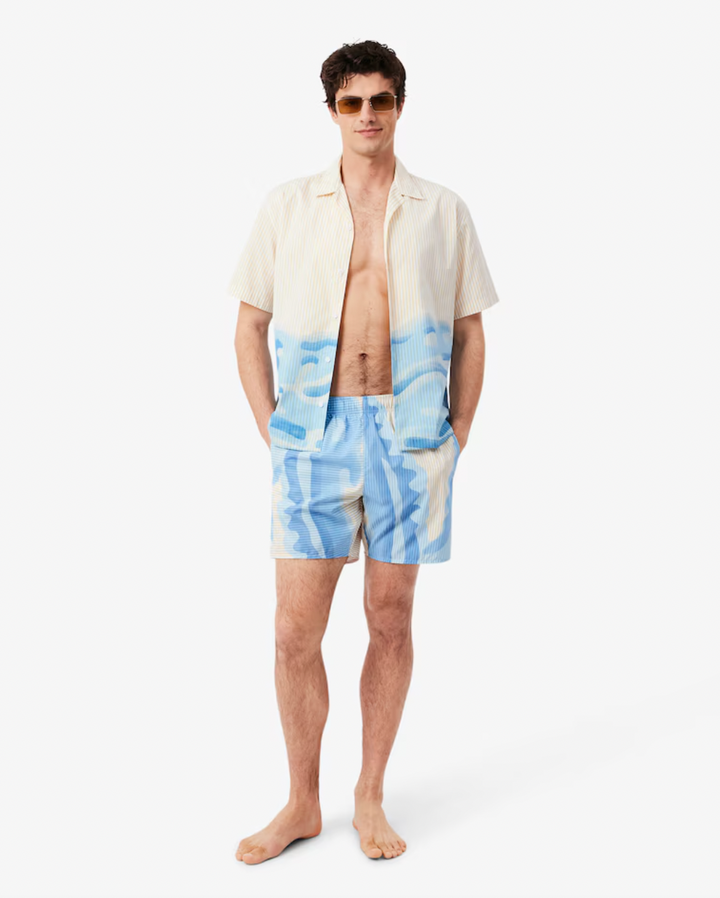 STRIPED SWIM TRUNKS (BEIGE) - LACOSTE