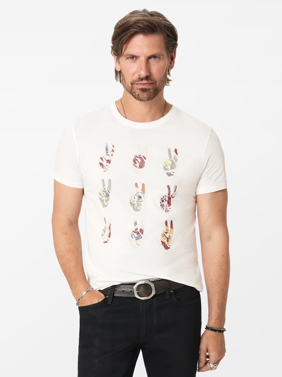 MULTI PEACE HAND TEE (SALT) - JOHN VARVATOS