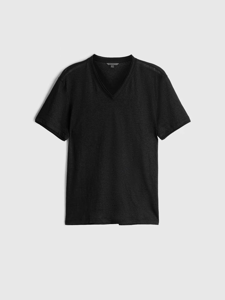 LINEN V-NECK T-SHIRT (BLACK) - JOHN VARVATOS